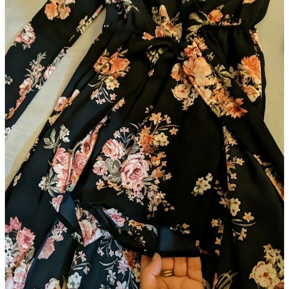 Maxi Dress Skort Overskirt Women X-Small Floral Navy Blue Long Sleeves Rue21 XS - Picture 6 of 7